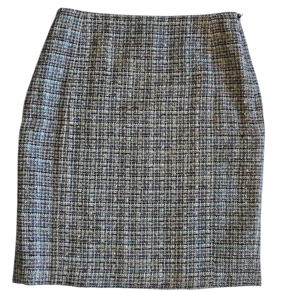 Vintage Brooks Brothers Wool Blend Plaid Boucle Tweed Pencil Skirt Sz 2 - Picture 2 of 11